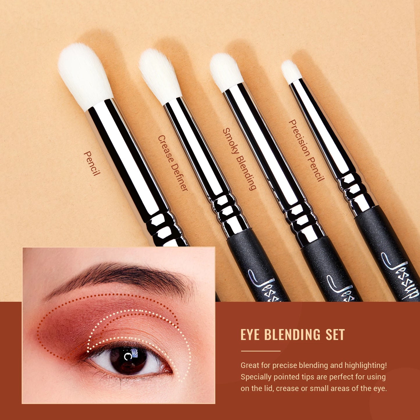 Jessup Eye Makeup Brushes set Professional Eye Blending Brush Synthetic Blends Shadow Crease Pencil Smoky T338
