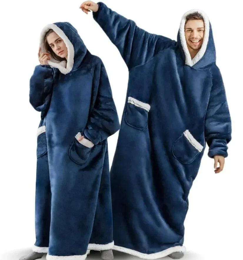 180cm Super Long Flannel Blanket Pyjamas with Sleeves Winter Hoodies Sweatshirt Women Men Pullover Fleece Giant Oversized Outdoor