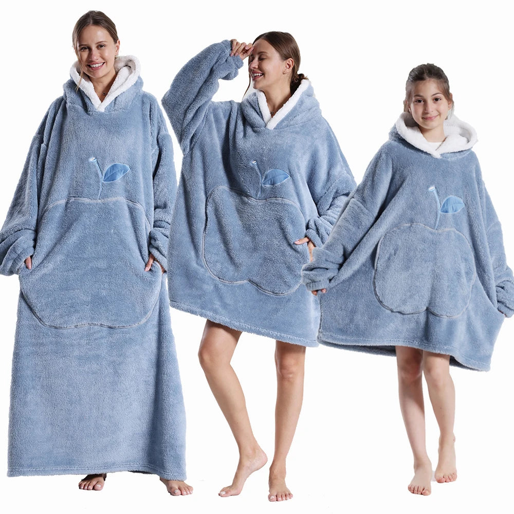 Men Women Oversized Blanket Hoodie - Extra Long Warm Soft Fleece Pullover with Long Flannel Sleeves