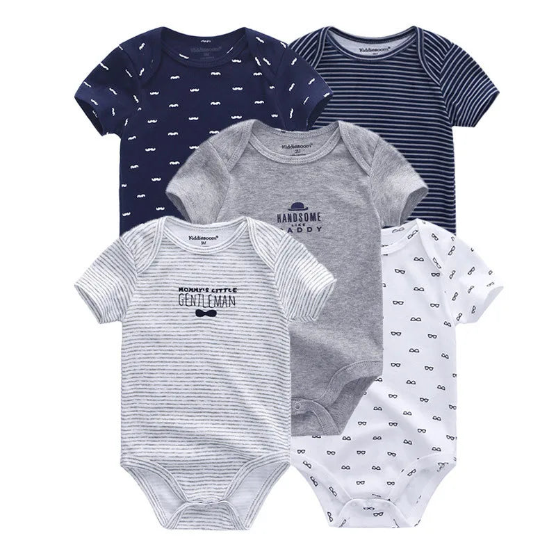 Kiddiezoom 5 Pcs Four Seasons Fashion Cartoon Short Sleeve Baby Boy Girl Bodysuits Soft 100%Cotton Newborn Onesies Clothes