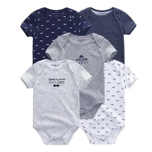 Kiddiezoom 5 Pcs Four Seasons Fashion Cartoon Short Sleeve Baby Boy Girl Bodysuits Soft 100%Cotton Newborn Onesies Clothes