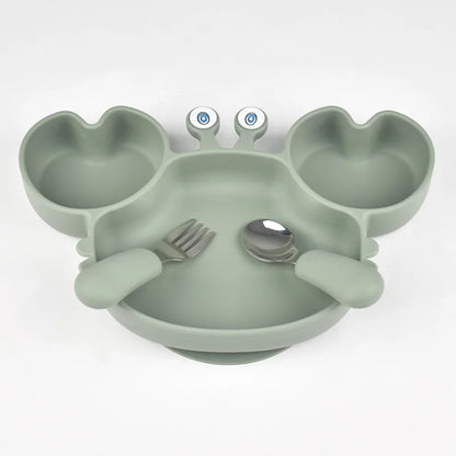 3Pcs/Set Baby Safe Silicone Dining Plate Food Feeding With Spoon Fork Cartoon Children Dishes Prevent Tipping Over And BPA Free