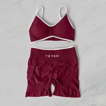 TEVEO  Yoga Women's High-Waist Tummy Control Fitness Leggings Sportswear Gym Workout Running Pants 2 Pieces Gym Set