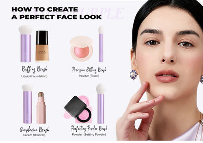 Jessup Makeup Brushes Set Face Kabuki Brush Foundation Contour Powder Complexion Blush Bronzer,Premium Synthetic, Luxury Purple