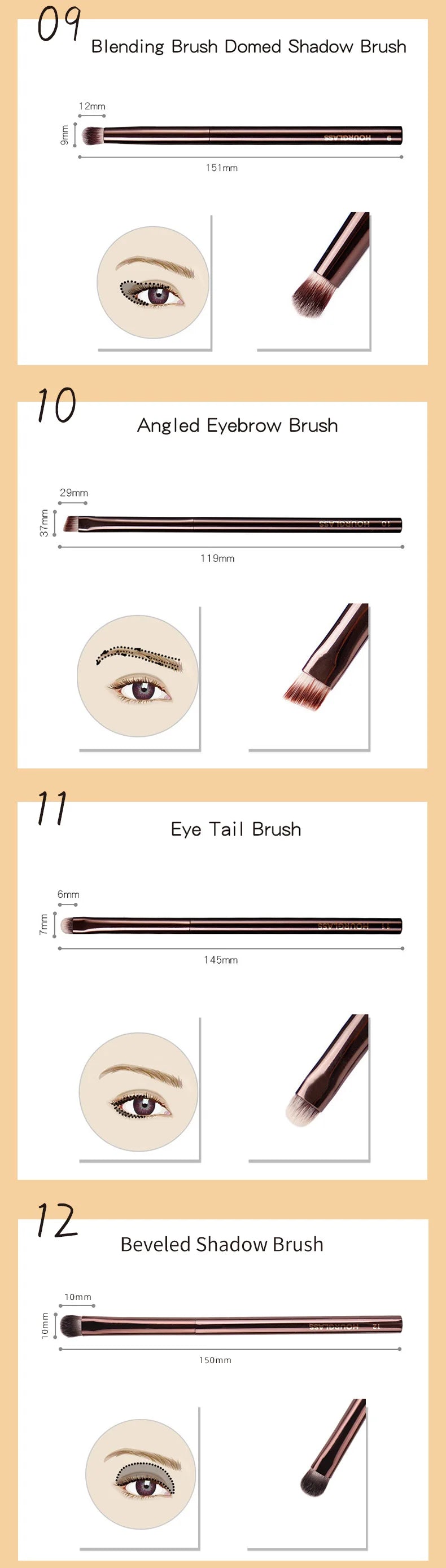 Hourglass Makeup Brush Set & Kit Include Powder Foundation Concealer Lip Blusher Bronzer Eyeshadow Eyeliner Highlight Brush