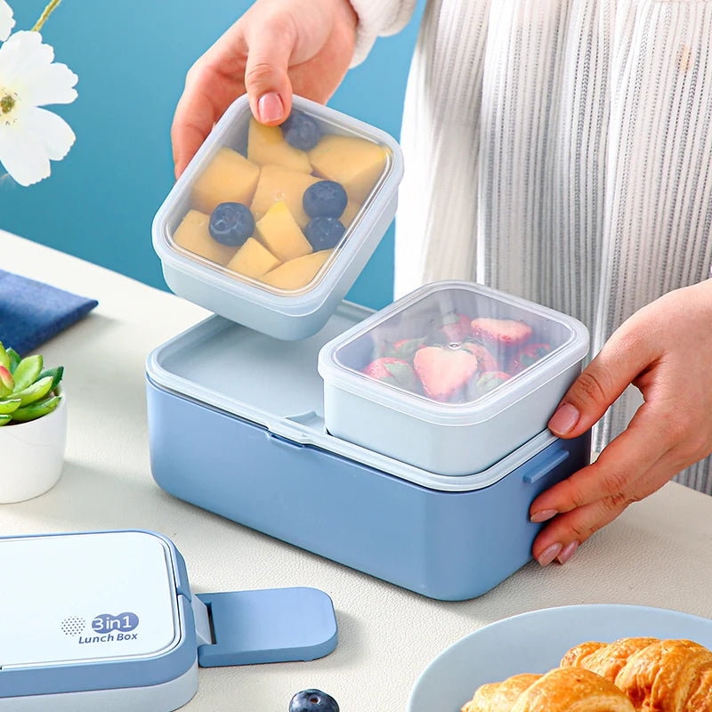 2in1 Bento Box,2 Layer Lunch Box for Adult Kids, 63oz Stackable Lunch Container with Spoons & forks,Leak Proof,Microwave Safe