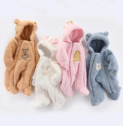 Newborn Baby Winter Jacket Warm Hooded Infant Romper Thicken Soft Cotton Boys Jumpsuit Cartoon Baby Girl Clothes 0 to 12 Months