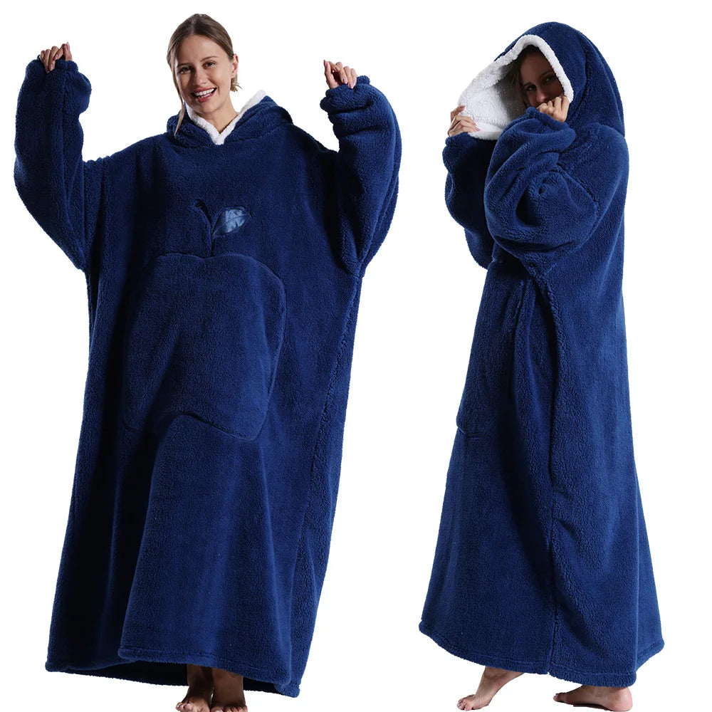 New Warm Wearable Blanket Winter Sweatshirt Oversized Flannel Sherpa Long Hoodie for Adults