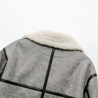 RARF 2024 men's new gray thick lapel fur one fleece double-sided jacket Warm men's motorcycle jacket top