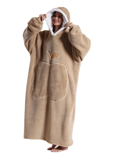 New Warm Wearable Blanket Winter Sweatshirt Oversized Flannel Sherpa Long Hoodie for Adults