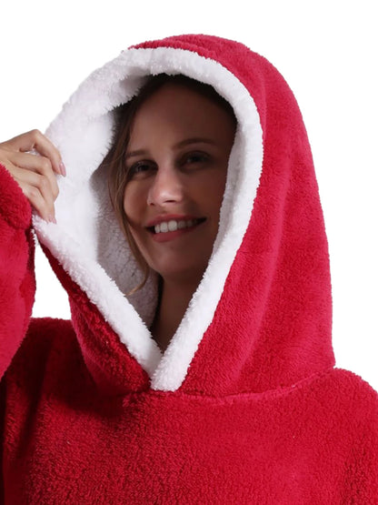 Adults Long Blanket with Sleeves Winter Hoodies Sweatshirt Plus Size Feminino Fleece Wearable Blanket Hoodie Oversized