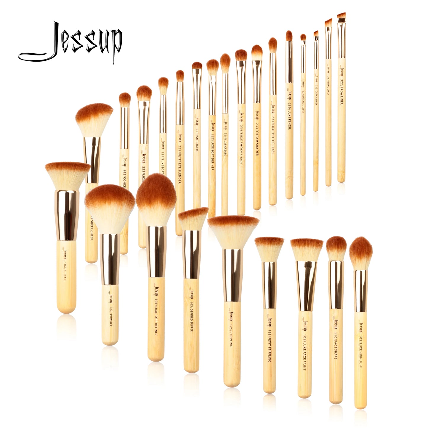 Jessup Professional Makeup Brushes Set Foundation Powder Eyeshadow Liner Blending Brush Make Up Tools Kit Bamboo Synthetic Hair