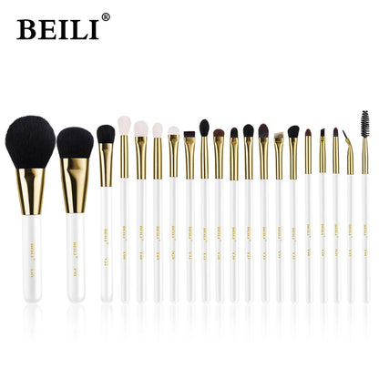 BEILI White Golden Makeup Brushes Set Professional Goat Hair Foundation Contour Bronzer Blush Kakubi Beauty brochas maquillaje