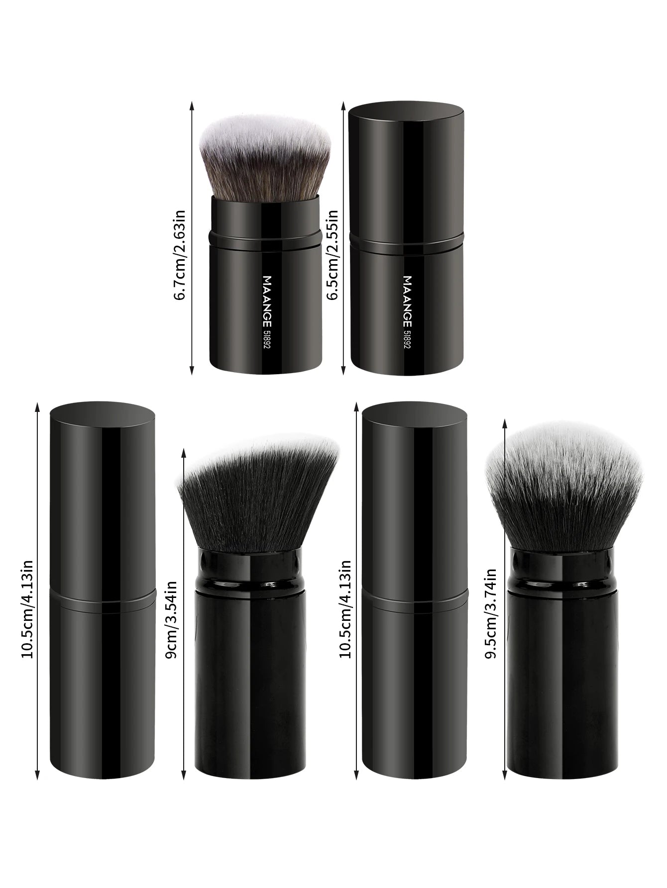 MAANGE 3-Pack Multifunctional Face Makeup Brushes, Nylon Bristle Wand, Unscented, Metal Handle, Portable Retractable Design