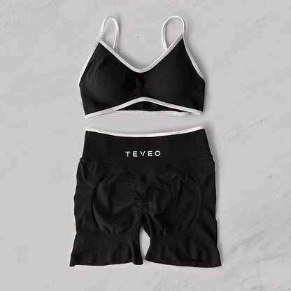 TEVEO  Yoga Women's High-Waist Tummy Control Fitness Leggings Sportswear Gym Workout Running Pants 2 Pieces Gym Set