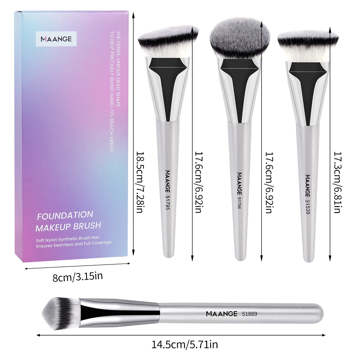 MAANGE 4pcs Main Makeup Brushes Set Flat Top Foundation Brushes Angled Contoured Brush Dense Bristle Face Makeup Tool for Beauty