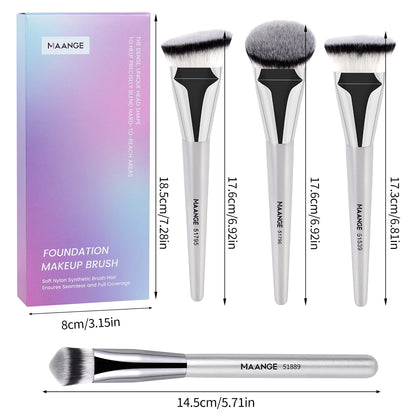 MAANGE 4pcs Main Makeup Brushes Set Flat Top Foundation Brushes Angled Contoured Brush Dense Bristle Face Makeup Tool for Beauty