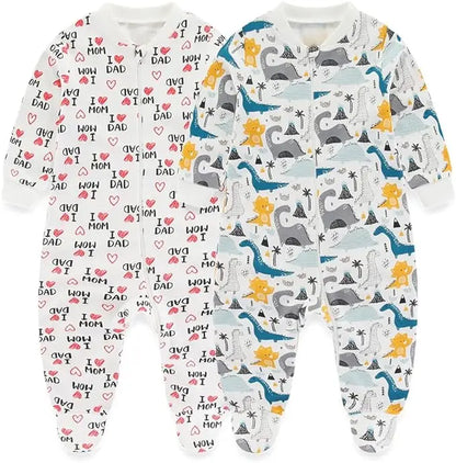 Kiddiezoom 0-12Months Cartoon 1/2 Pieces Long Sleeve Zipper Baby Boys Girl Romper 100%Cotton Soft newborn Jumpsuits