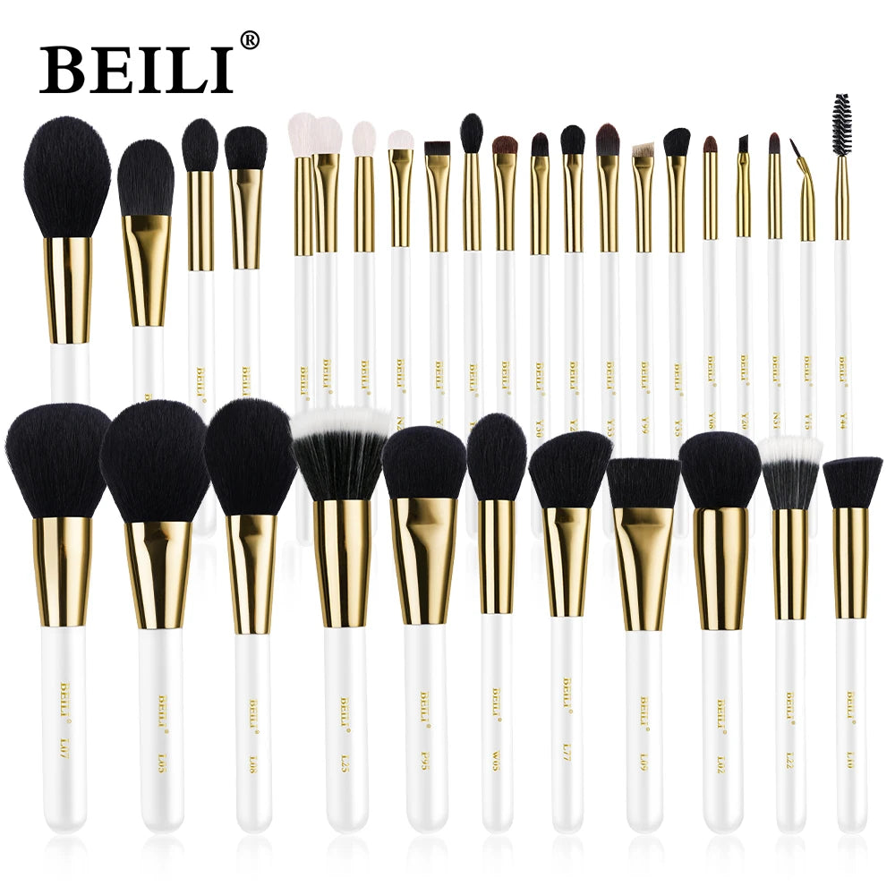 BEILI White Golden Makeup Brushes Set Professional Goat Hair Foundation Contour Bronzer Blush Kakubi Beauty brochas maquillaje
