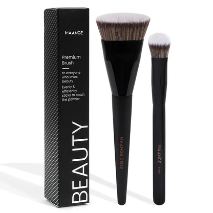 MAANGE 2PCS Flawless Makeup Brush Flat/Angle Foundation Contour Brush Under Eyes Makeup Brush for Liquid Cream Beauty Tools
