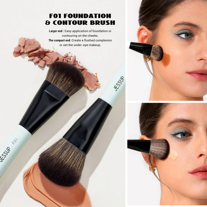 Jessup Face Makeup Brushes Set 2/3/5pcs,Double Ended Makeup Brush Foundation Contour Concealer, Cruelty -free, Bright Cyan T503