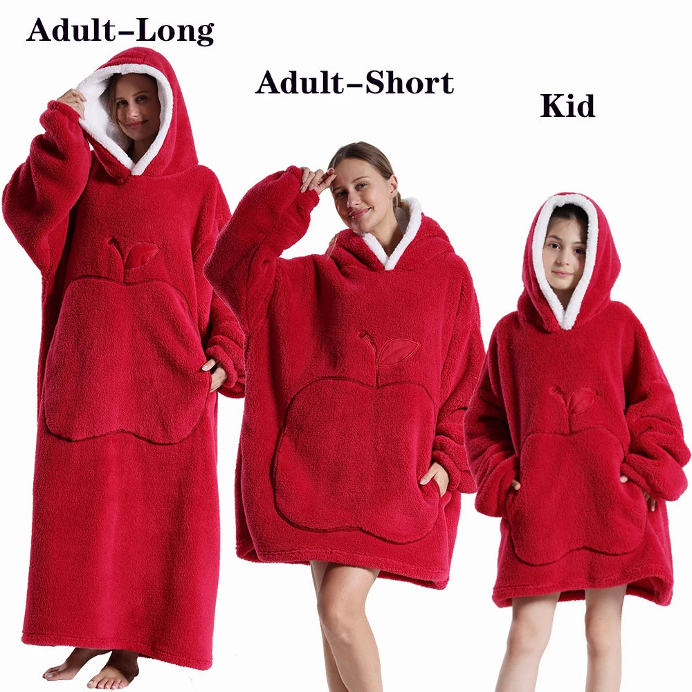 Men Women Oversized Blanket Hoodie - Extra Long Warm Soft Fleece Pullover with Long Flannel Sleeves