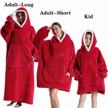 Men Women Oversized Blanket Hoodie - Extra Long Warm Soft Fleece Pullover with Long Flannel Sleeves