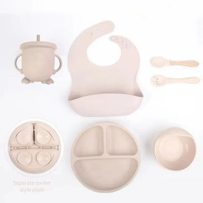 6 PCS Baby Tableware Set Christmas Gifts Sailicone Set Childrens Meal Training Set Cutlery Feeding Bowl Party Gift