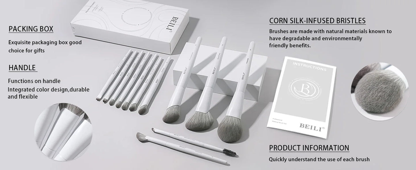 BEILI 12/15 PCS Professional Makeup Brushes Sets Vegan Premium Cosmetics Tool Kakubi Powder Angled Contour Blush Eyeshadow Brush