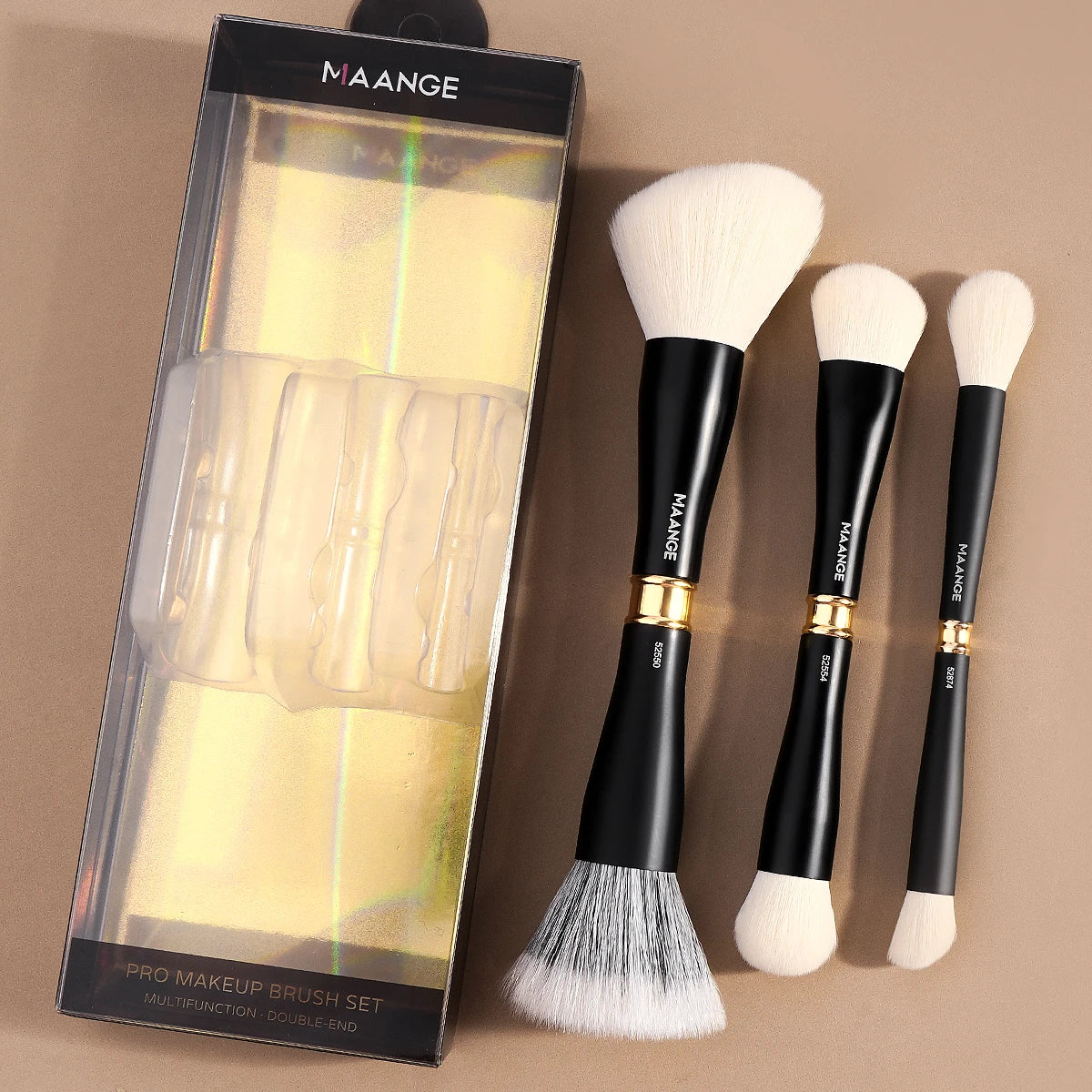 MAANGE 3pcs Dual-Head Multifunctional Makeup Brushes Sloping Foundation Concealer Brush Kabuki for Liquid Cream Blending Beauty