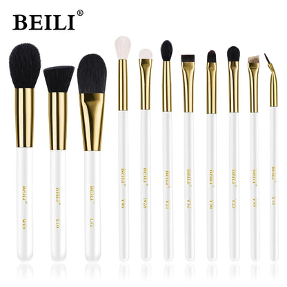 BEILI White Golden Makeup Brushes Set Professional Goat Hair Foundation Contour Bronzer Blush Kakubi Beauty brochas maquillaje