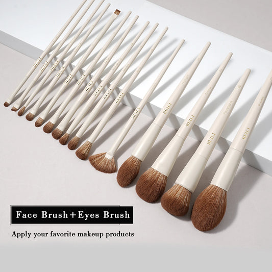BEILI 15 PCS Makeup Brush Sets Beige Synthetic Hair Brush Foundation Contour Eyeshadow Eyeliner Blush Blending Highlight Brush