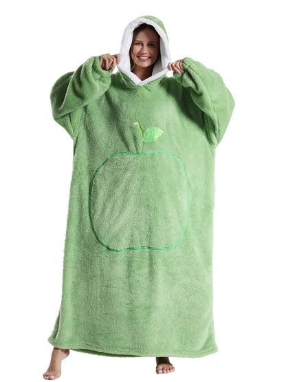 New Warm Wearable Blanket Winter Sweatshirt Oversized Flannel Sherpa Long Hoodie for Adults