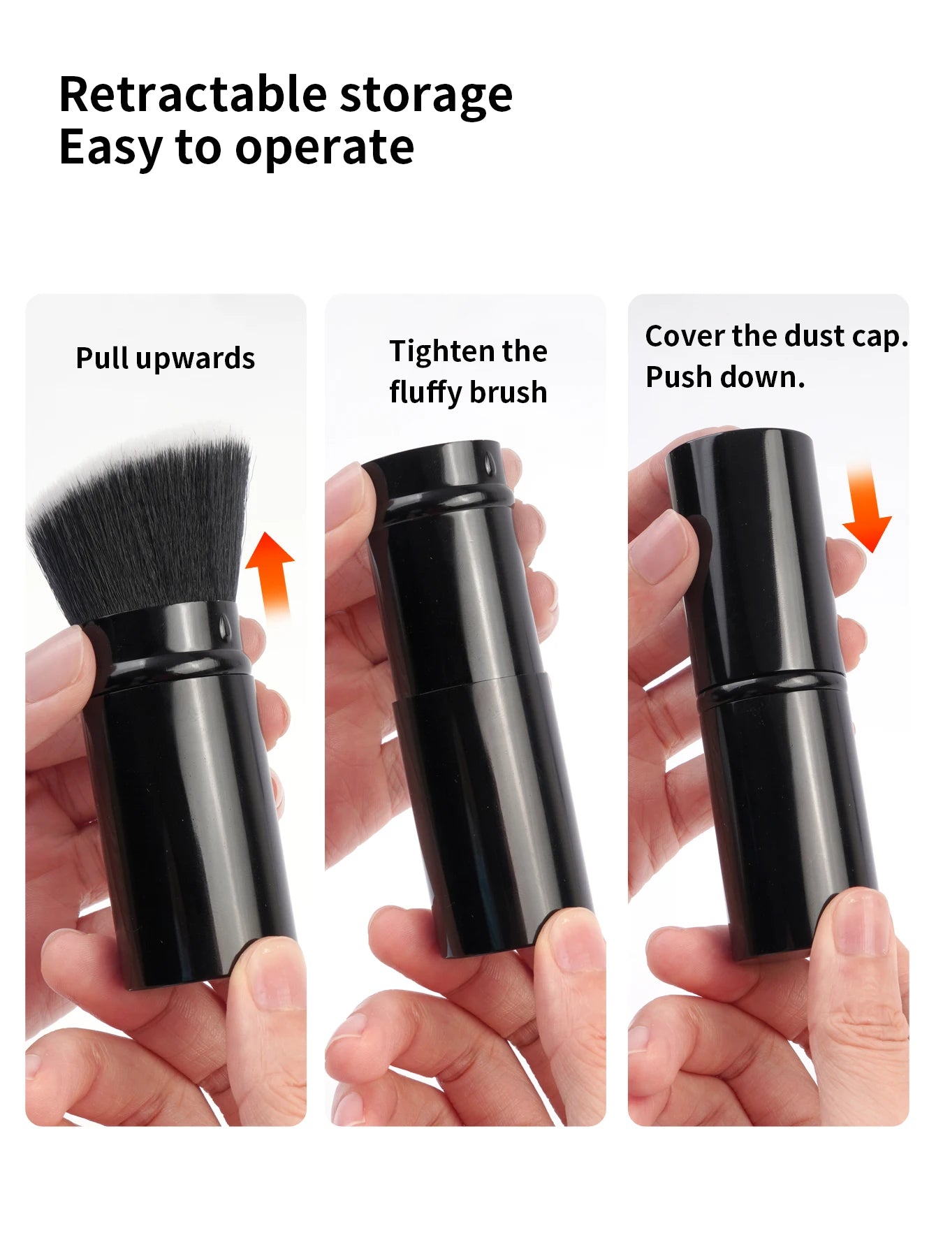 MAANGE 3-Pack Multifunctional Face Makeup Brushes, Nylon Bristle Wand, Unscented, Metal Handle, Portable Retractable Design