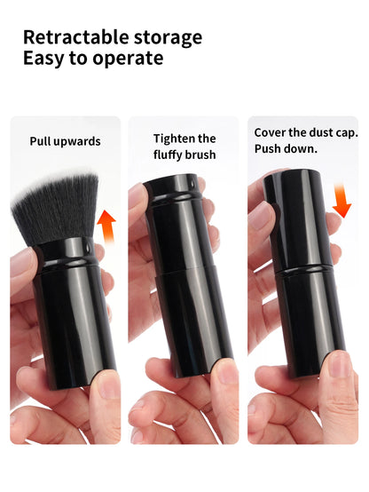 MAANGE 3-Pack Multifunctional Face Makeup Brushes, Nylon Bristle Wand, Unscented, Metal Handle, Portable Retractable Design