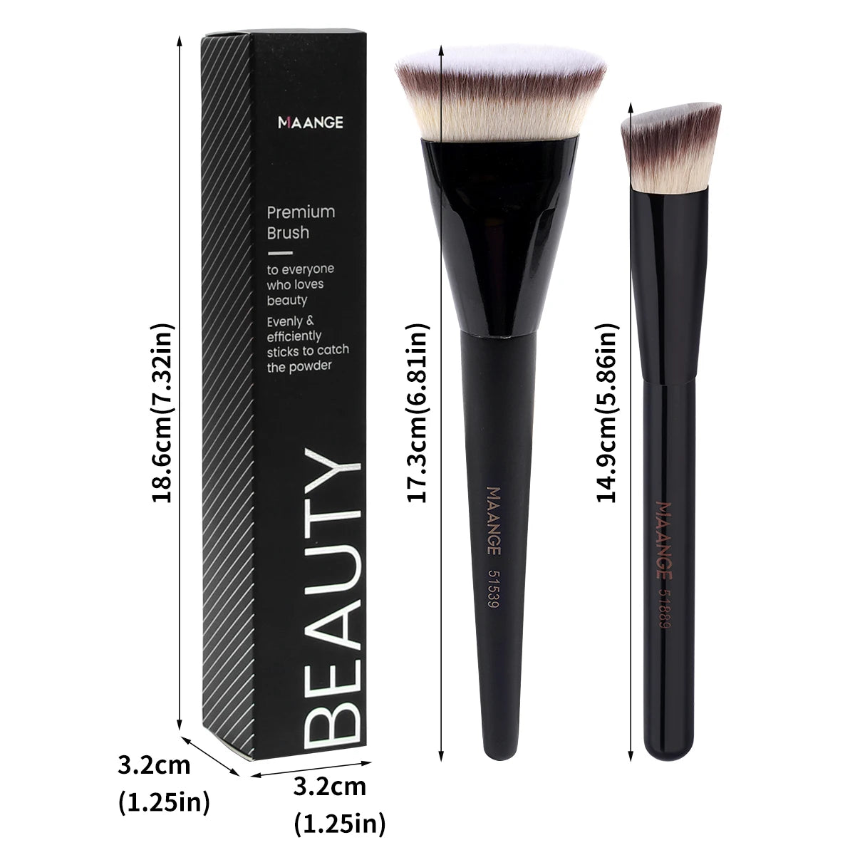 MAANGE 2PCS Flawless Makeup Brush Flat/Angle Foundation Contour Brush Under Eyes Makeup Brush for Liquid Cream Beauty Tools