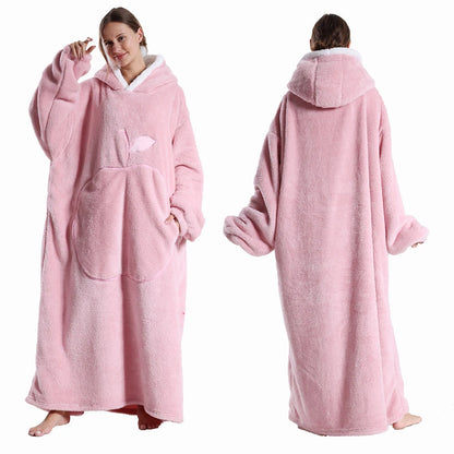 Winter Hooded Sweater Blanket Women Oversized Fleece Blanket With Sleeves Large Pocket Warm Thick Hoodie Robe Couple