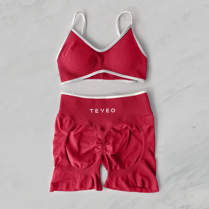 TEVEO  Yoga Women's High-Waist Tummy Control Fitness Leggings Sportswear Gym Workout Running Pants 2 Pieces Gym Set