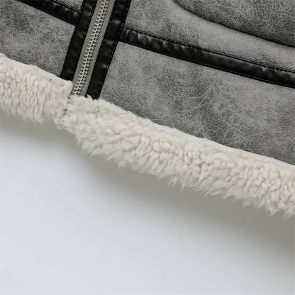RARF 2024 men's new gray thick lapel fur one fleece double-sided jacket Warm men's motorcycle jacket top