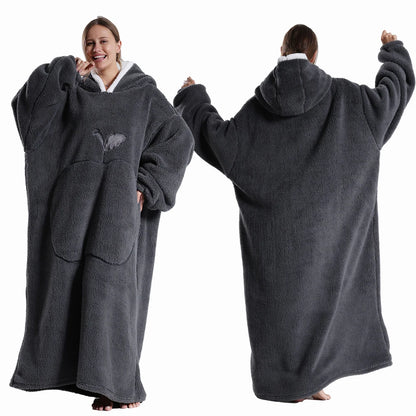 Winter Hooded Sweater Blanket Women Oversized Fleece Blanket With Sleeves Large Pocket Warm Thick Hoodie Robe Couple