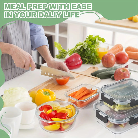 12-Piece Glass Food Storage Container Set - Airtight Leak-Proof Meal Prep Containers