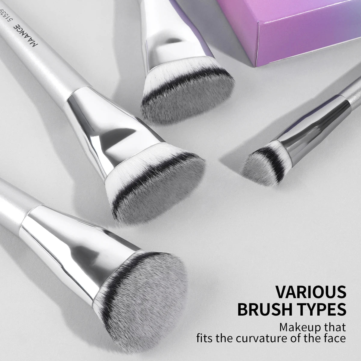 MAANGE 4pcs Main Makeup Brushes Set Flat Top Foundation Brushes Angled Contoured Brush Dense Bristle Face Makeup Tool for Beauty
