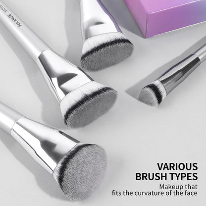 MAANGE 4pcs Main Makeup Brushes Set Flat Top Foundation Brushes Angled Contoured Brush Dense Bristle Face Makeup Tool for Beauty