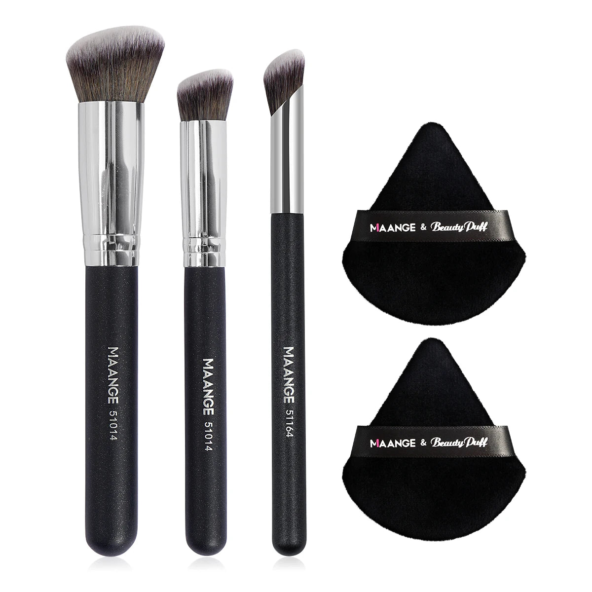 Maange 3Pcs Makeup Brushes + 2Pcs Triangle Powder Puff Set Concealer Eye Shadow Makeup Brush Blending Cosmetic Beauty Tools