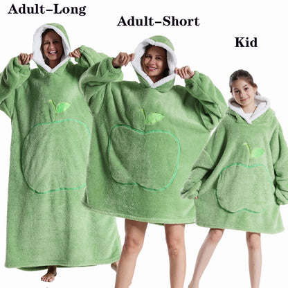 Men Women Oversized Blanket Hoodie - Extra Long Warm Soft Fleece Pullover with Long Flannel Sleeves