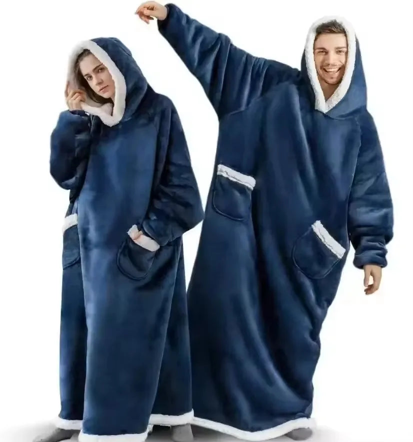 180cm Super Long Flannel Blanket Pyjamas with Sleeves Winter Hoodies Sweatshirt Women Men Pullover Fleece Giant Oversized Outdoor