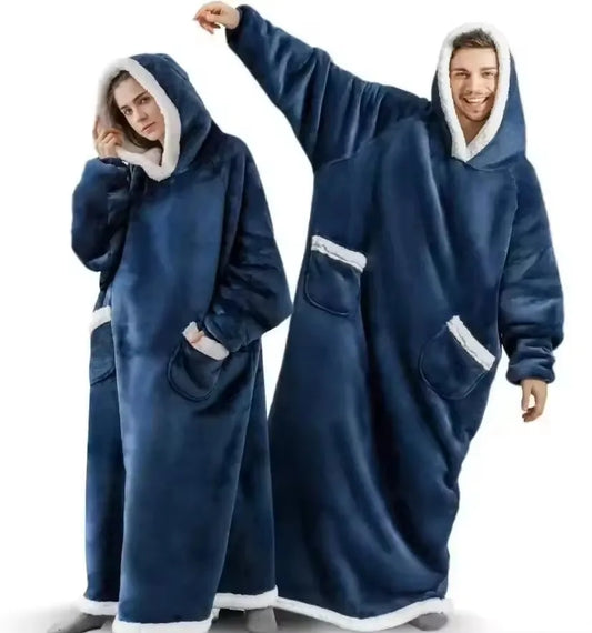 180cm Super Long Flannel Blanket Pyjamas with Sleeves Winter Hoodies Sweatshirt Women Men Pullover Fleece Giant Oversized Outdoor