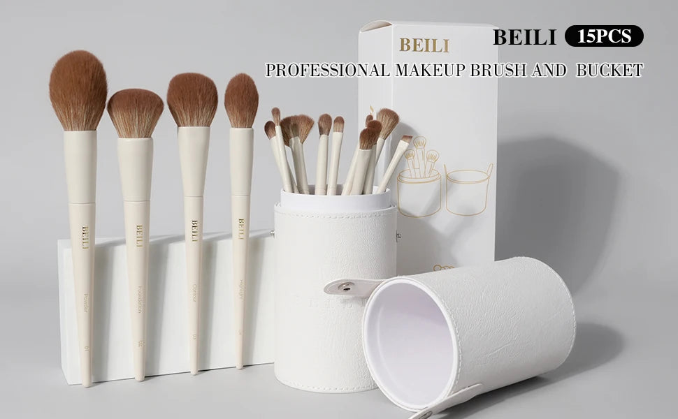 BEILI 12/15 PCS Professional Makeup Brushes Sets Vegan Premium Cosmetics Tool Kakubi Powder Angled Contour Blush Eyeshadow Brush