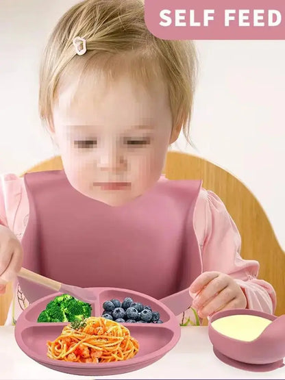 6 PCS Baby Tableware Set Christmas Gifts Sailicone Set Childrens Meal Training Set Cutlery Feeding Bowl Party Gift