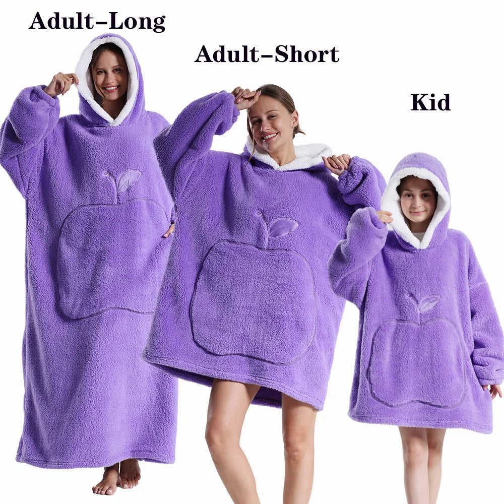 Men Women Oversized Blanket Hoodie - Extra Long Warm Soft Fleece Pullover with Long Flannel Sleeves